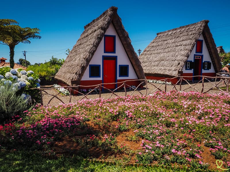 Traditional triangular thatched houses in Santana, Madeira