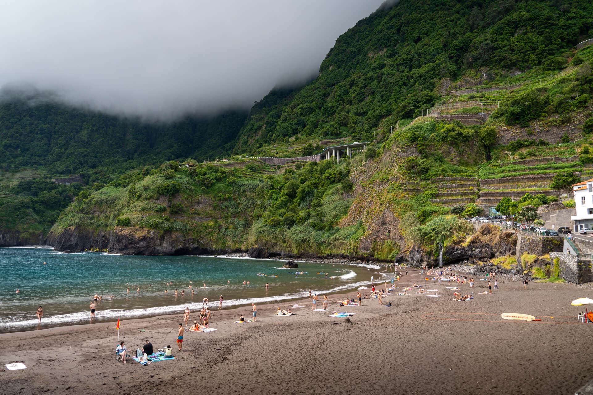 Black sand beach at Seixal on Madeira