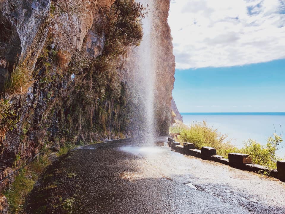 Anjos Waterfall beside the old coastal road in Madeira